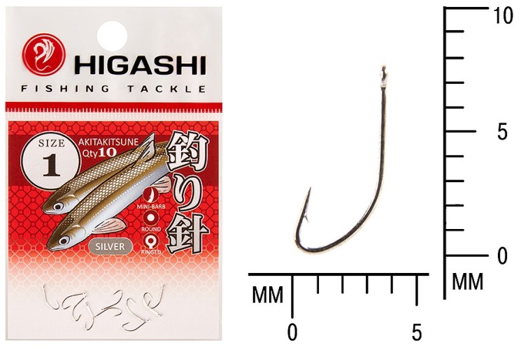 Крючок Higashi Akitakitsune ringed №1 Silver (10 шт)