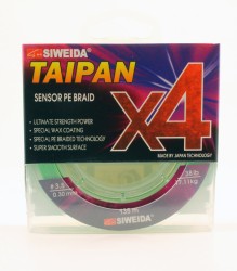 Леска плетеная Siweida Taipan Sensor PE Braid X4 135м 0,30мм (17,11кг) ярко-зеленая