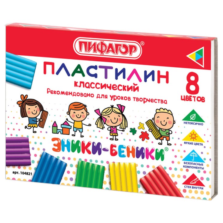 Пластилин классический Пифагор Эники-Беники 8 цветов 120 г со стеком 104821