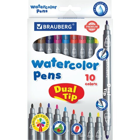 Фломастеры двусторонние Brauberg Premium Dual-Tip 10 цветов 151946