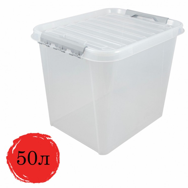 Ящик-контейнер 50 л с крышкой на защелках "ПРОФИ", 40х50х39 см, прозрачный, 608204