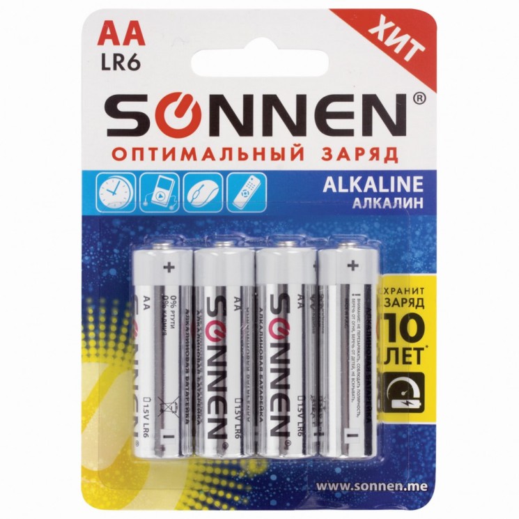 Батарейки алкалиновые Sonnen Alkaline LR6 (АА) 4 шт 451085