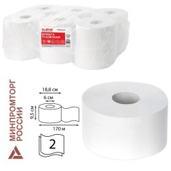 Бумага туалетная 170 м, Laima (T2), Premium, 2-слойная, цвет белый, к-т 12 рул, 126092