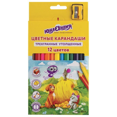 Карандаши цветные трехгранные утолщенные Юнландия Сказочный Мир 12 цветов 181370