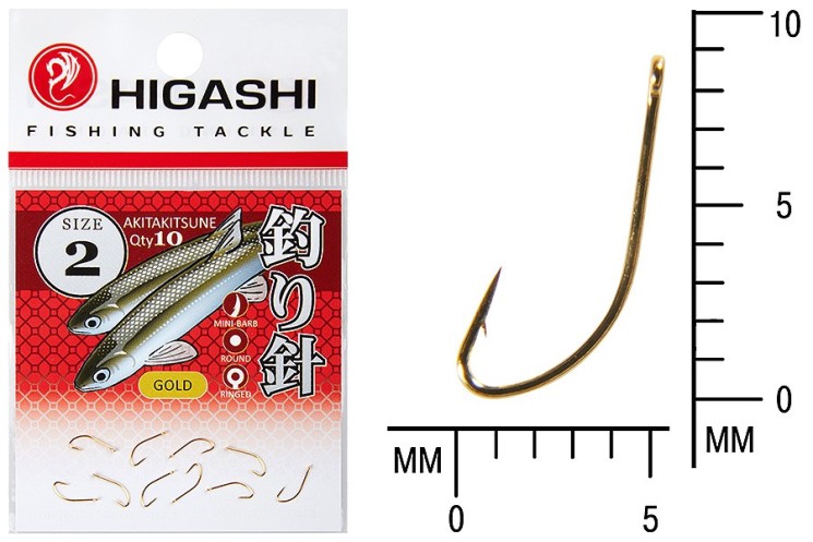 Крючок Higashi Akitakitsune ringed №2 Gold (10 шт)