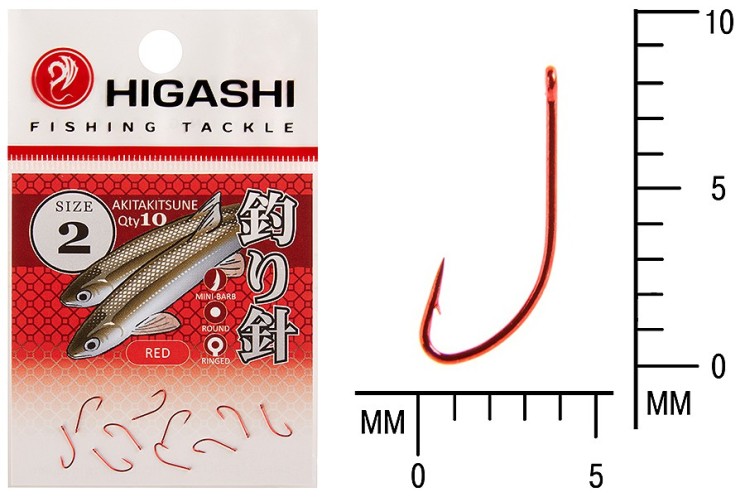 Крючок Higashi Akitakitsune ringed №2 Red (10 шт)