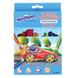 Карандаши цветные трехгранные Юнландия Юнландик Быстрее Всех 18 цветов 181389