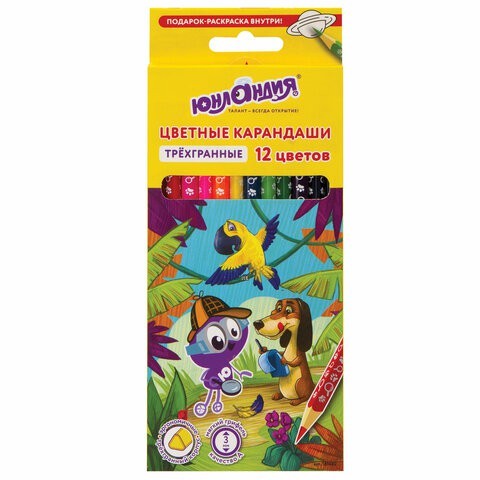 Карандаши цветные трехгранные Юнландия Юнландик-Детектив 12 цветов 181680