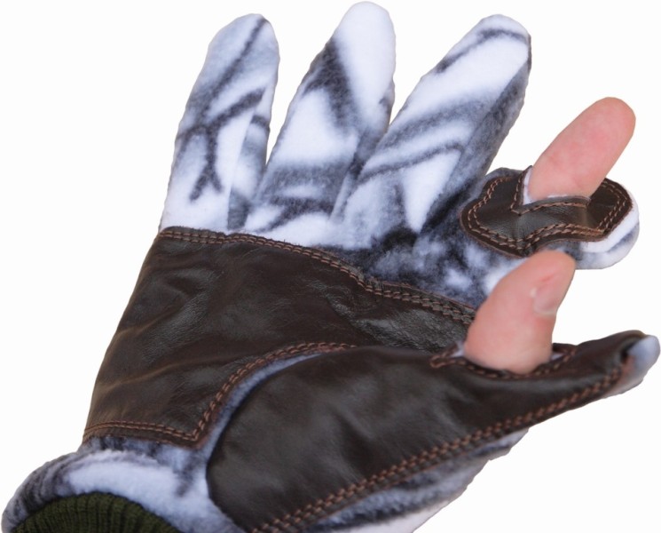 Перчатки охотника PolarFleece+кожа (белый лес) 734-4 ХСН