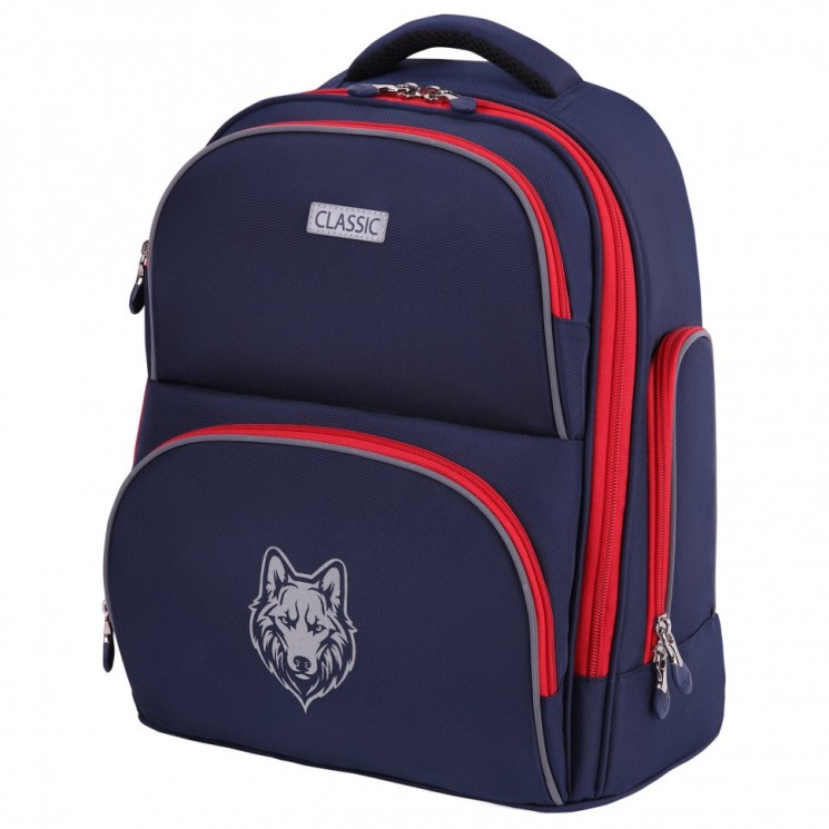 Рюкзак Brauberg Classic, легкий каркас, премиум материал, Wild wolf, синий, 37х32х21 см, 271393
