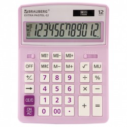 Калькулятор настольный Brauberg Extra PASTEL-12-PR 206x155 мм 12 раз, двойн. пит, сиреневый, 250489