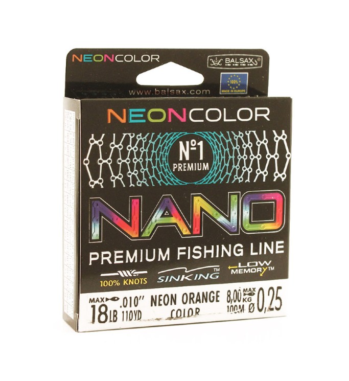 Леска Balsax Nano Neon Orange Box 100м 0,25 (8,0кг)