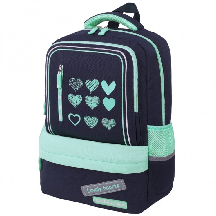 Рюкзак Brauberg Star, 1 отделение, 5 карманов, Hearts, бирюзовый, 40x29x13 см, 271425