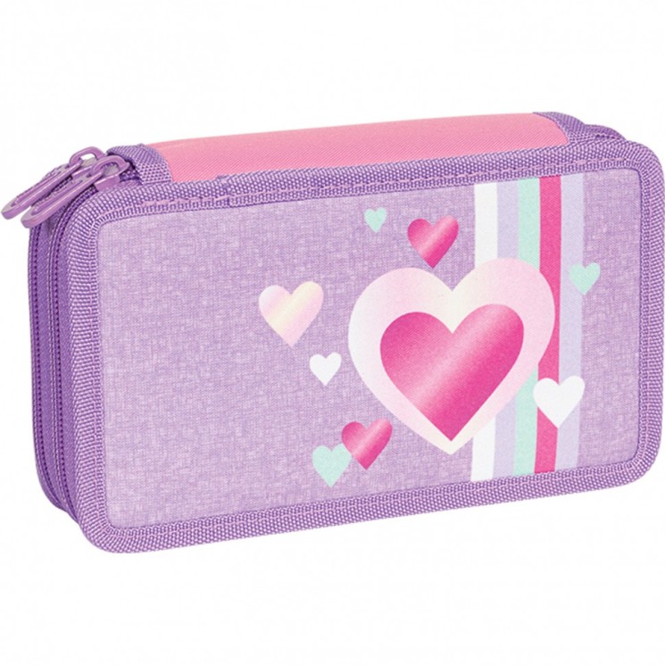Пенал Tiger Family с наполнением, 3 отделения, 29 предм, Sweet Love (Purple), 19х11х7 см, 270236