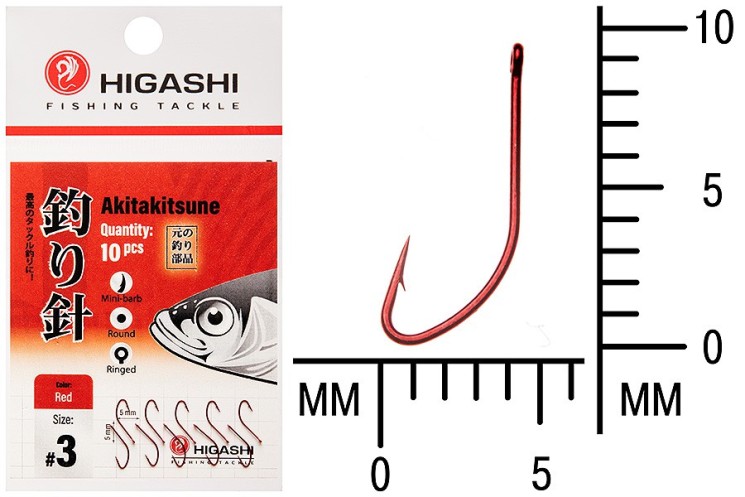 Крючок Higashi Akitakitsune ringed №3 Red (10 шт)