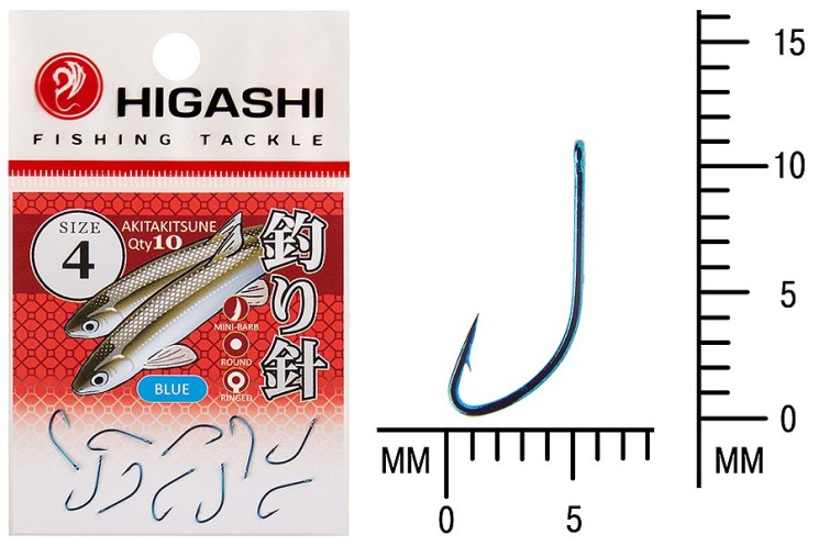 Крючок Higashi Akitakitsune ringed №4 Blue (10 шт)